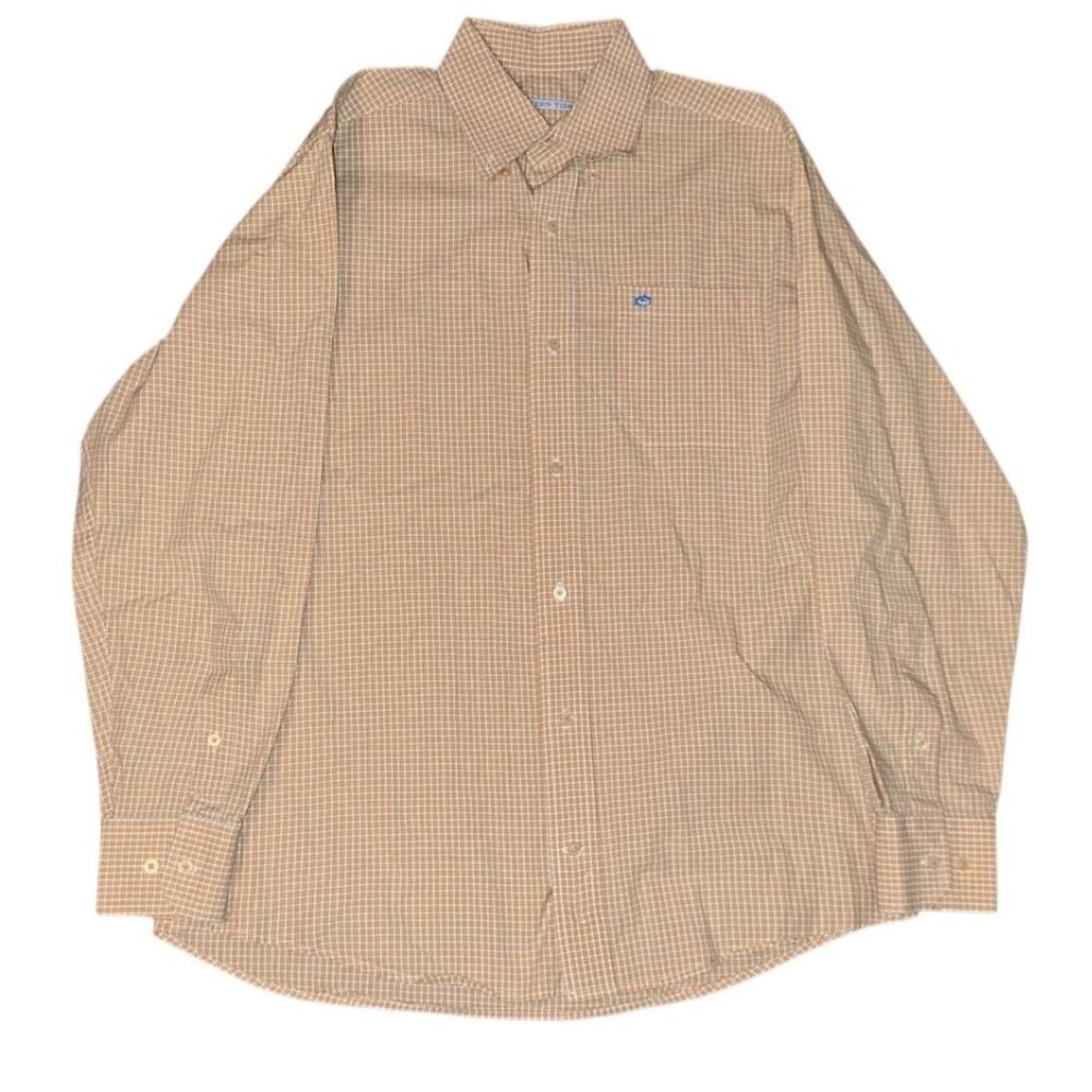 Southern Tide Orange and white checkered button-up shirt